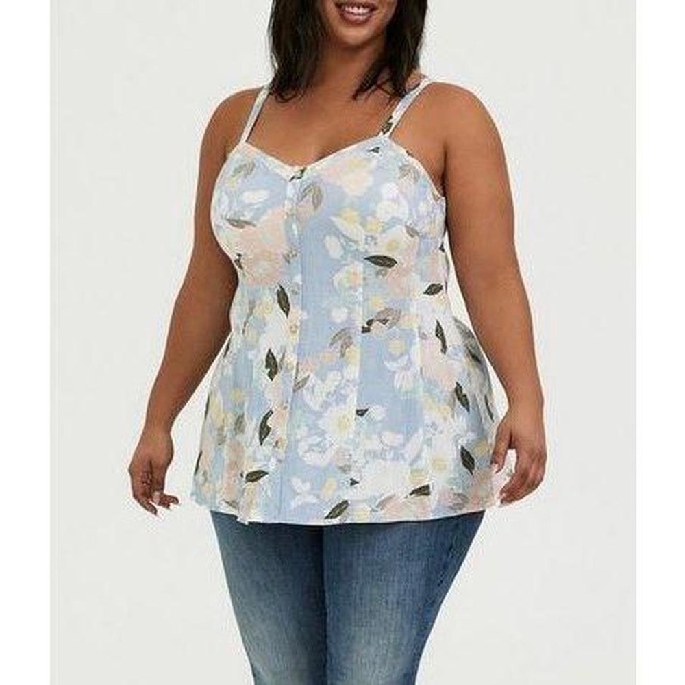 Torrid Fit And Flare Rayon Slub Button-Front Blouse